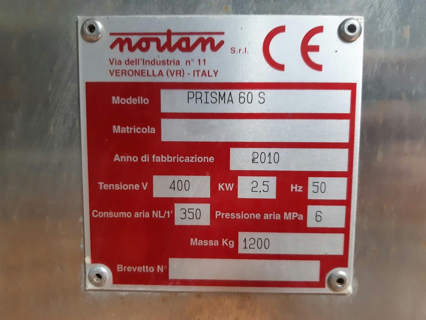 Tabliczka znamionowa Nortan Prisma S60